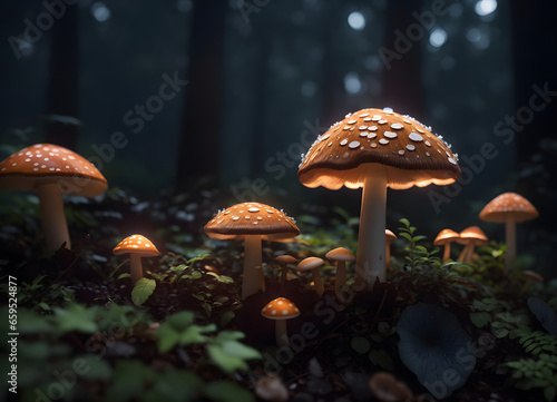 Mushroom Light in the forest, Wallpaper, Fantasy, 4K, Jungle, Background.