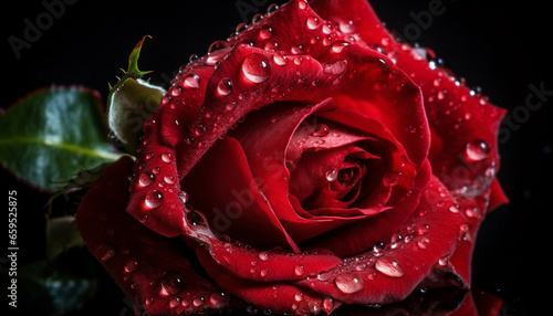 Fresh rose petals symbolize passion and romance in nature beauty generated by AI