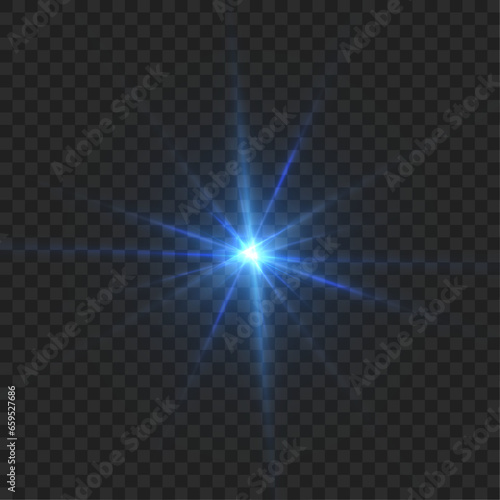 Abstract blue flash of light and laser beams with glitter. Isolated on transparent background. Vector for art and web design.	