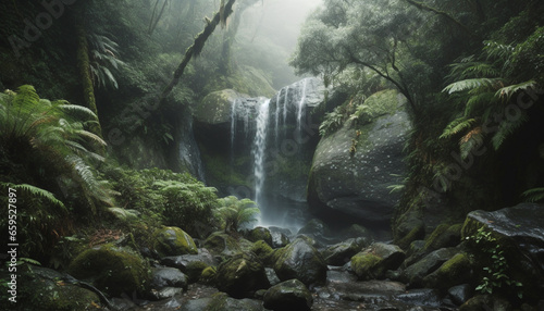 Tranquil scene of flowing water in tropical rainforest heaven generated by AI