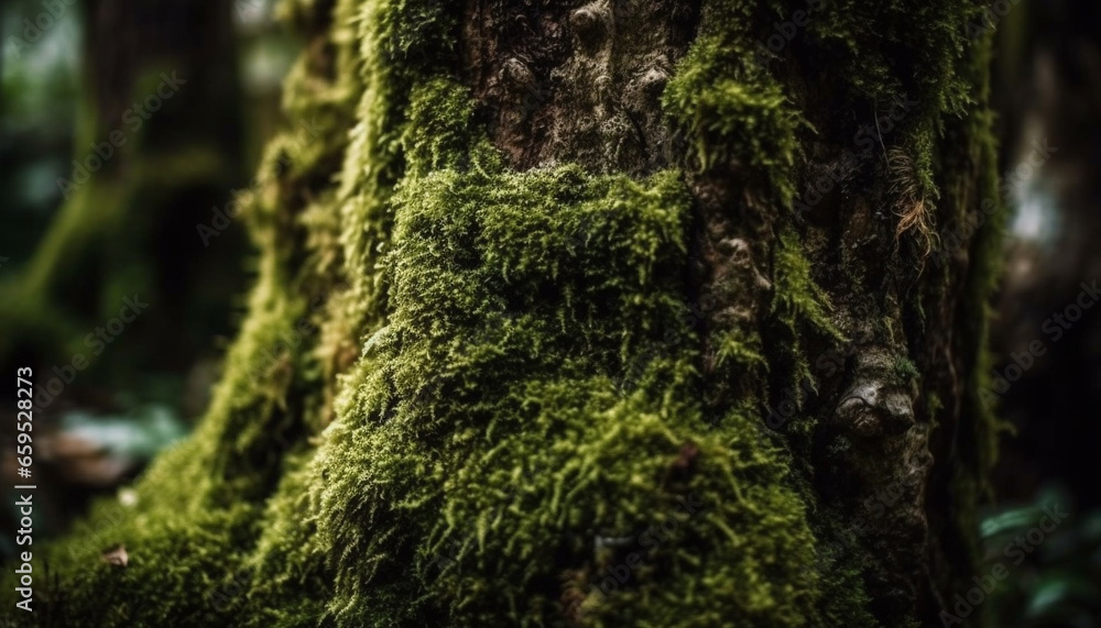 Rotting fungus on old tree trunk, abstract beauty generated by AI