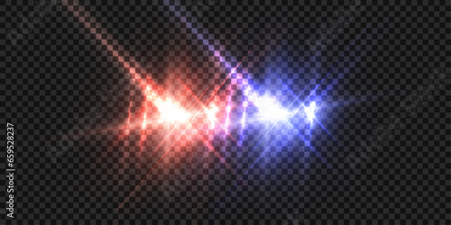 The blue and red siren lights are flashing. A bright flash of a police siren. Art and web design vector.