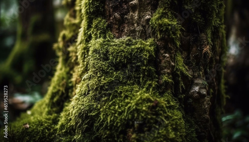 Rotting fungus on old tree trunk, abstract beauty generated by AI