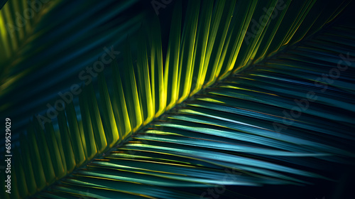 Green palm leaf closeup tropical background