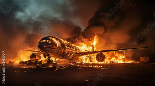 illustration of a burning airplane