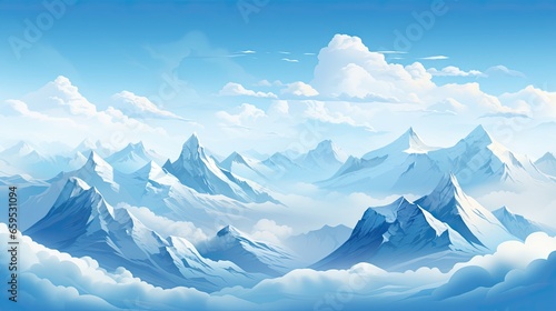  a painting of a mountain range in the sky with clouds.  generative ai © Anna