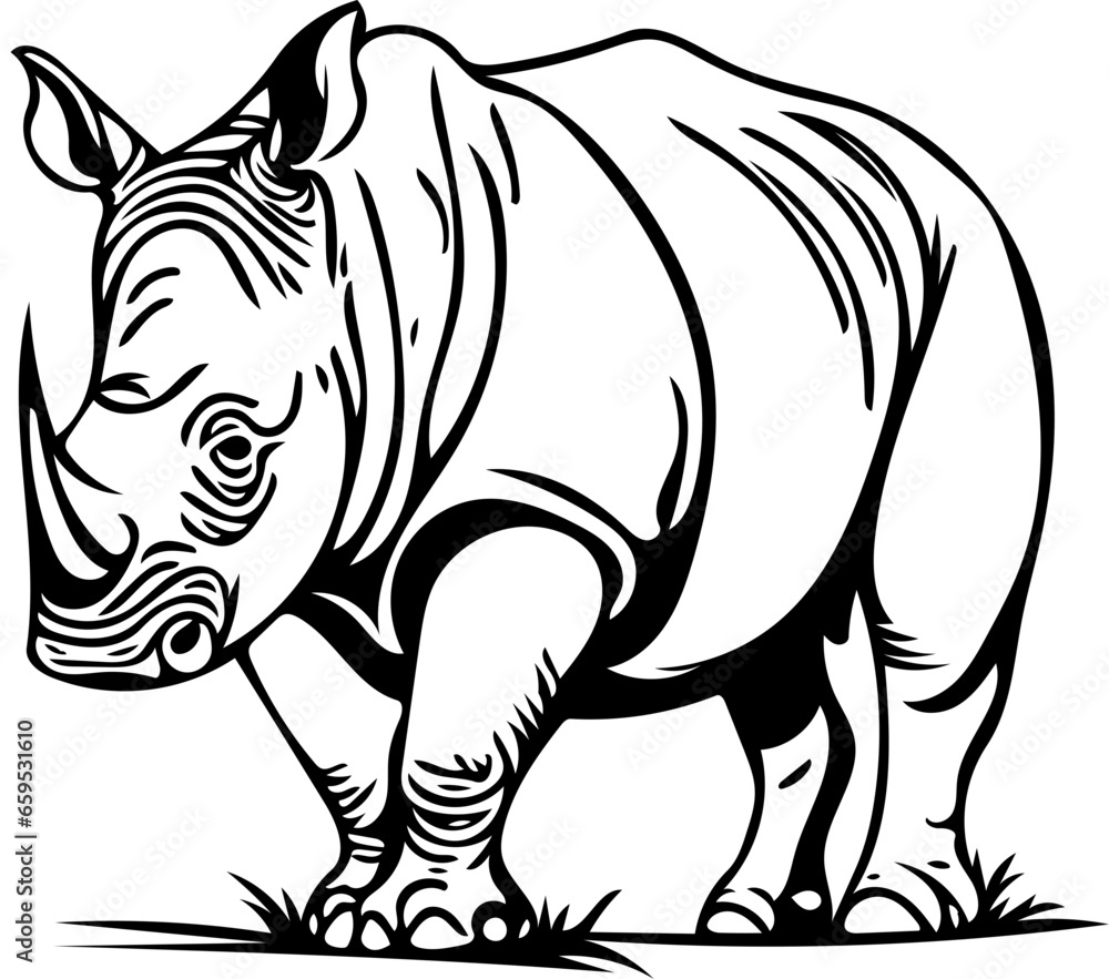 illustration of rhinoceros black and white vector | Digital Silhouette of a rhino illustration of rhinoceros black and white vector | Digital Silhouette of a rhino