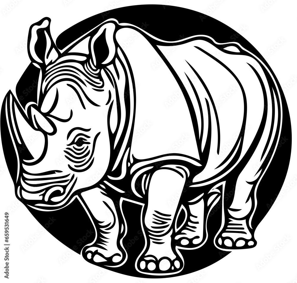 rhino vector illustration black and white | Silhouette of a giant rhinoceros
