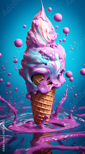 Um delicioso sorvete de casquinha com um fundo azul photo