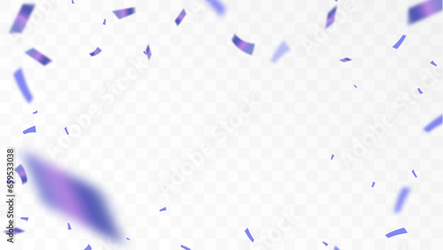 Purple confetti isolated on transparent background. Falling serpentine. Realistic bright serpentine. Flying festive tinsel. Vector