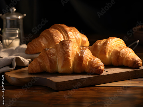 Croissant em uma mesa de madeira