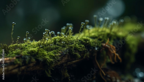 Green leaves on wet branch in forest generated by AI