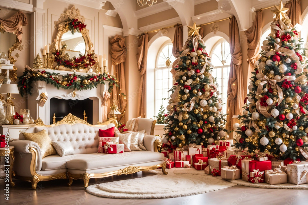 Luxury modern room beautifully decorated for Christmas