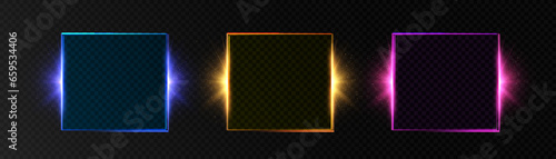 Glowing square frame. Ideal logo and advertising banner design. Vector