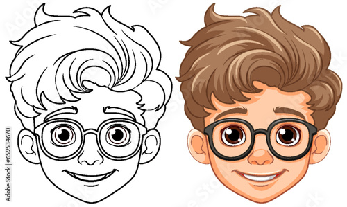Boy cartoon head wearing glasses isolated