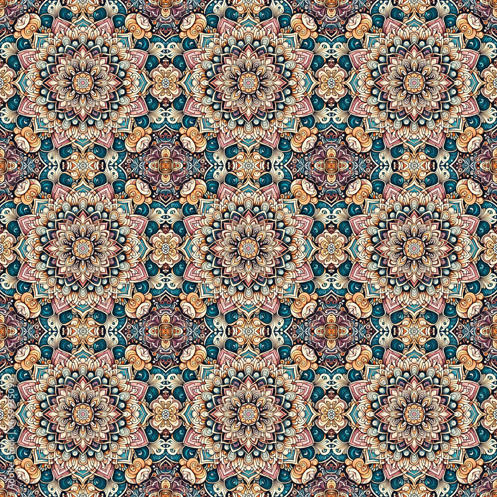 Abstract seamless tile background, boho pattern style , generative AI