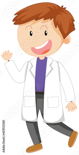 Cute Male Scientist Cartoon Character in Gown