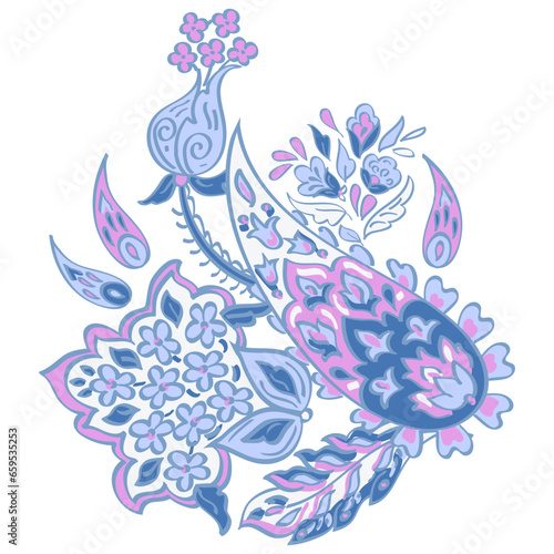 Paisley isolated. Card with paisley isolated for design. Floral vector pattern. Embroidery floral vector pattern. 