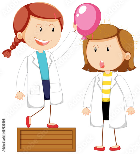 Cute Scientists Cartoon Character Conducting Static Electricity Experiment