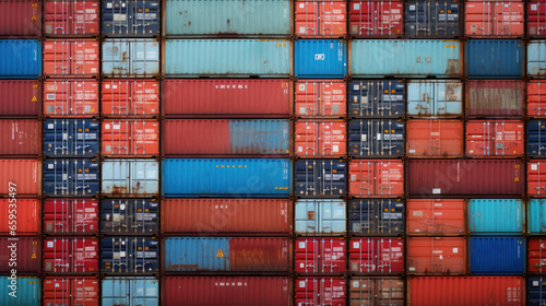 Freight shipping containers at the docks background.