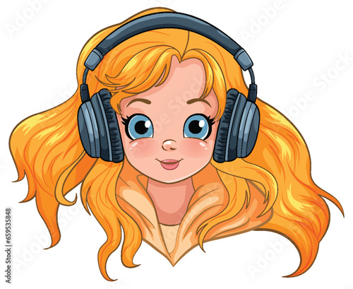 Female youth wearing headset listening to music head