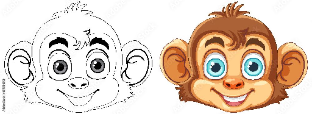 Monkey Cartoon Character Outline for Coloring