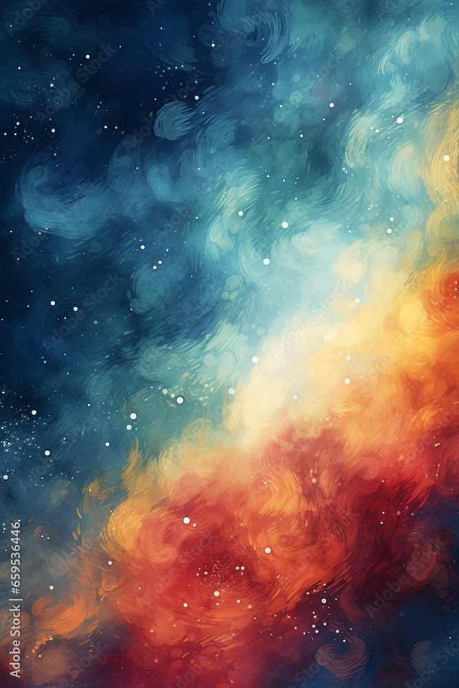 Abstract background. Vibrant cosmic nebula with stars and colorful clouds
