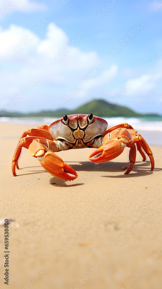 crab walking on the sandy shore during daylight hours.
crab walking on the sandy shore during daylight hours.