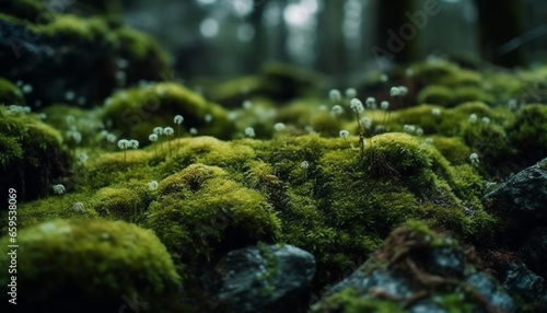 Tranquil scene of living organisms in autumn forest generated by AI