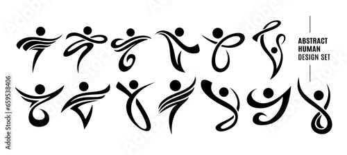 Modern line swoosh human abstract icon logo design set