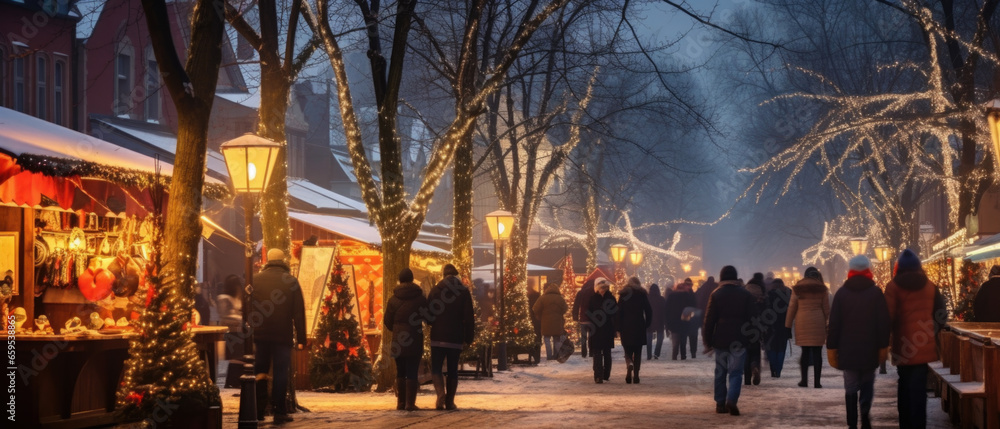 evening christmas market at old town hall square