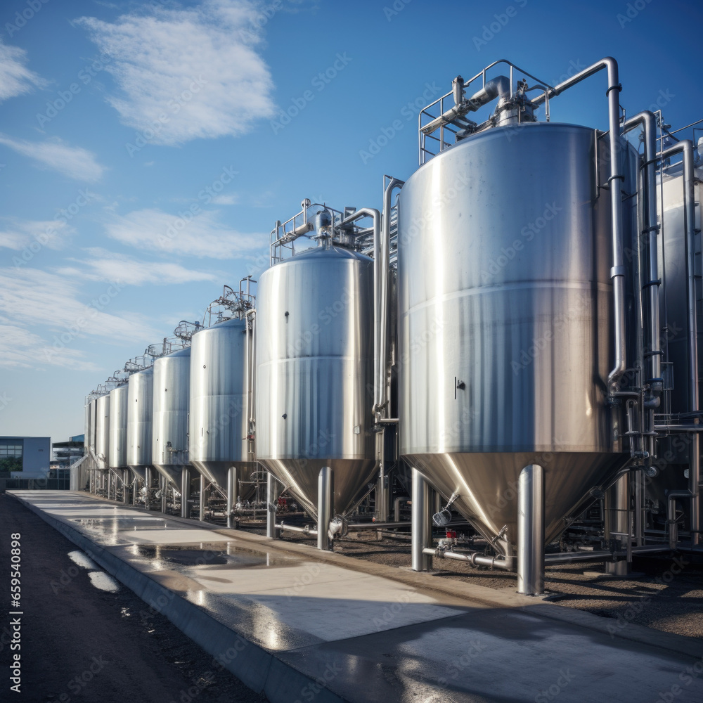 Modern wine factory with large shine tanks for the fermentation Modern wine factory with large shine tanks for the fermentation