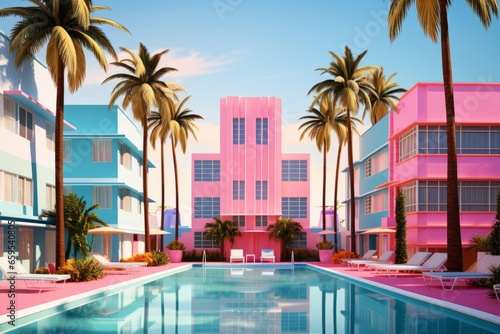 vibrant miami-inspired pop art cityscape with hyper details, Generative AI"