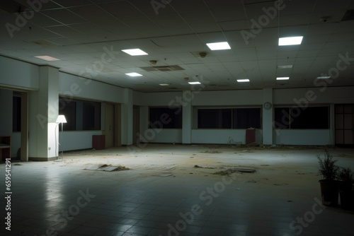 a deserted office building with lights off photo
