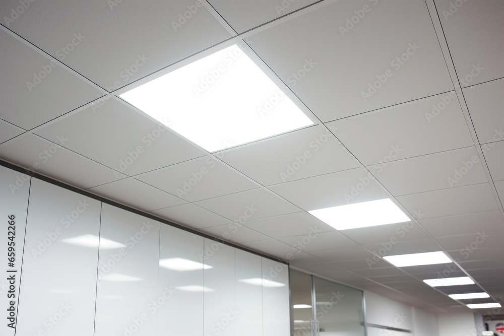 close-up of a sleek drop-ceiling in modern office - obrazy, fototapety, plakaty 