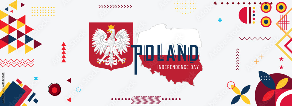 Poland Map Flag national day banner design. flag theme graphic art web background. Abstract celebration geometric decoration vector illustration