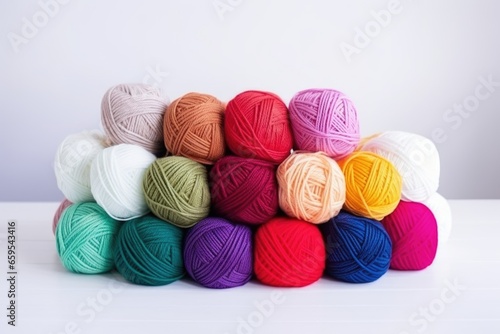 rolls of colorful yarn on a white table