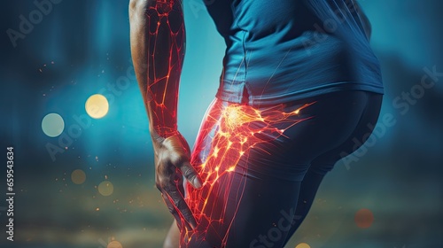 Medically accurate 3D illustration of a man with knee pain. photo