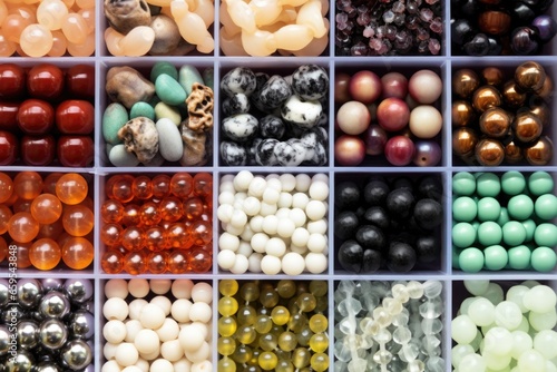 assortment of beads sorted in a compartmental box photo