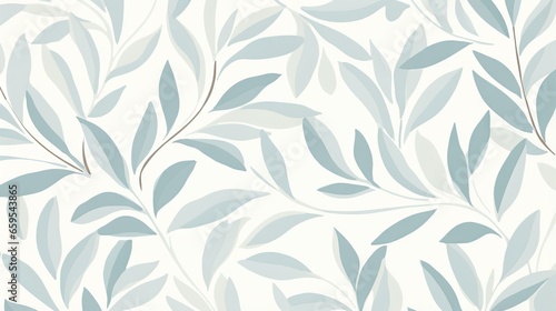  a white and blue wallpaper with a pattern of leaves. generative ai