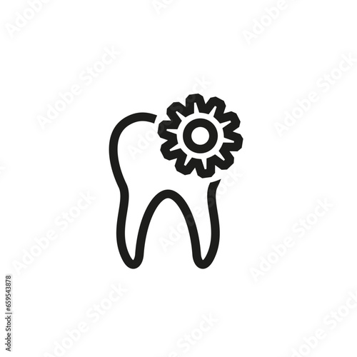Human tooth icon with gear, cogwheel. Dental restoration, prosthetics and implantation.