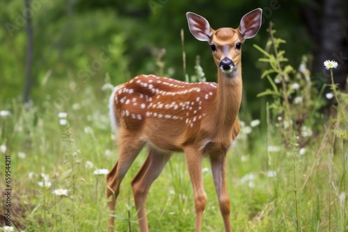 fawn with hoof damage in a wildflower meadow