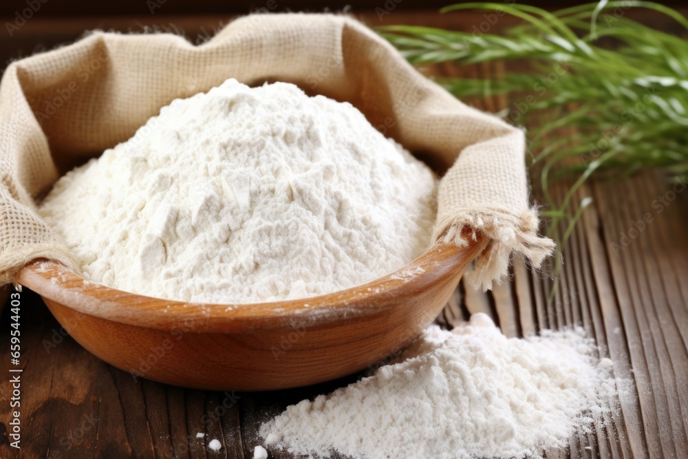 gluten-free all-purpose flour inside a rustic burlap sack gluten-free all-purpose flour inside a rustic burlap sack