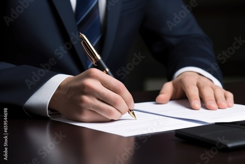 close-up shot of a businessmans hand signing the visa application