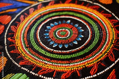 native american beadwork art on leather fabric photo