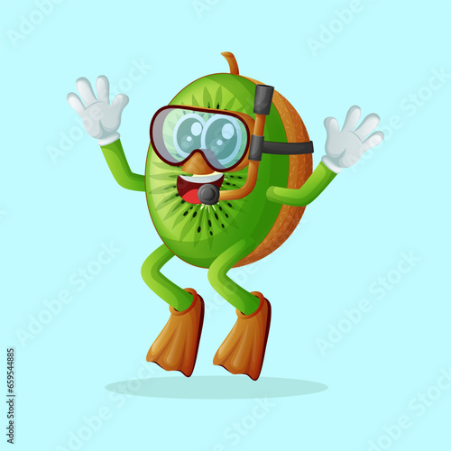 kiwi character snorkeling