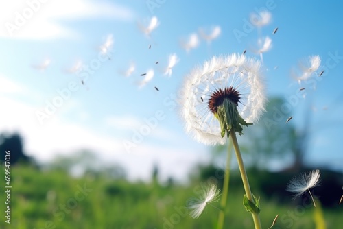 delicate dandelion puff releasing seeds in the wind