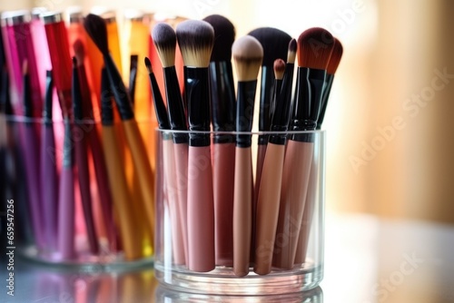 sorted cosmetic brushes in a makeup organizer
