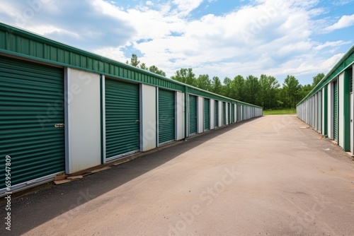 row of locked rental storage units in a facility