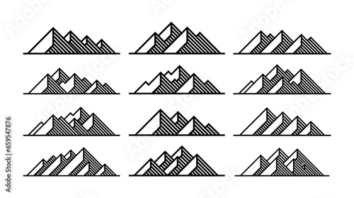 Modern geometric line mountain peak logo design set